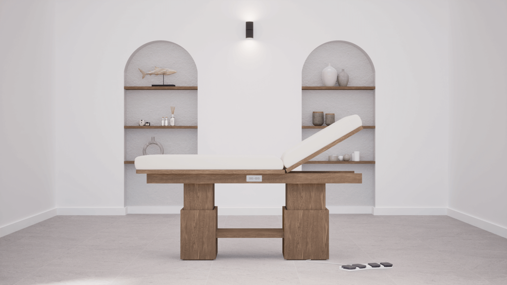 table-de-massage-tetra-genos-pedale-chene-fonce