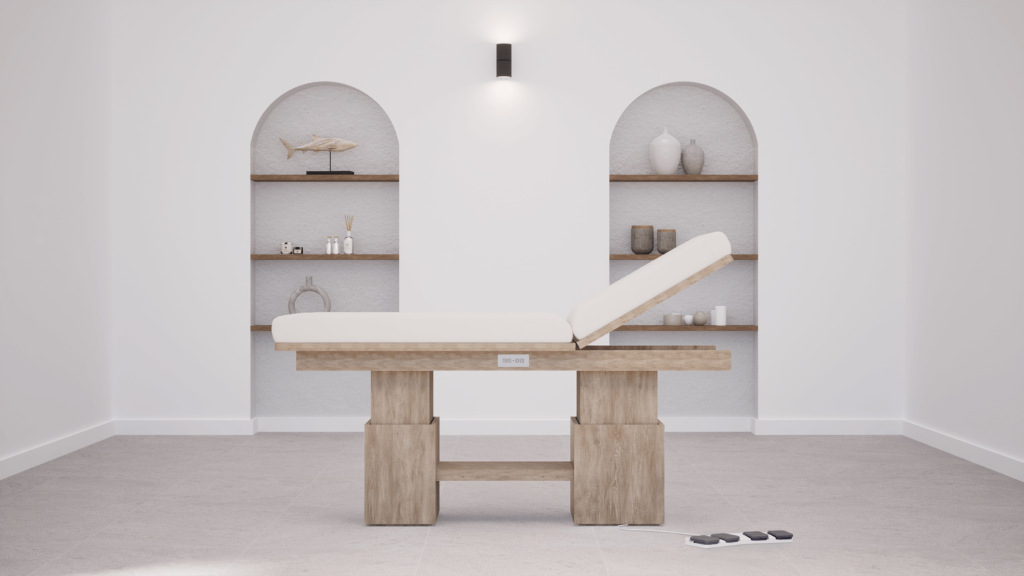 table-de-massage-tetra-genos-pedale-chêne-gris