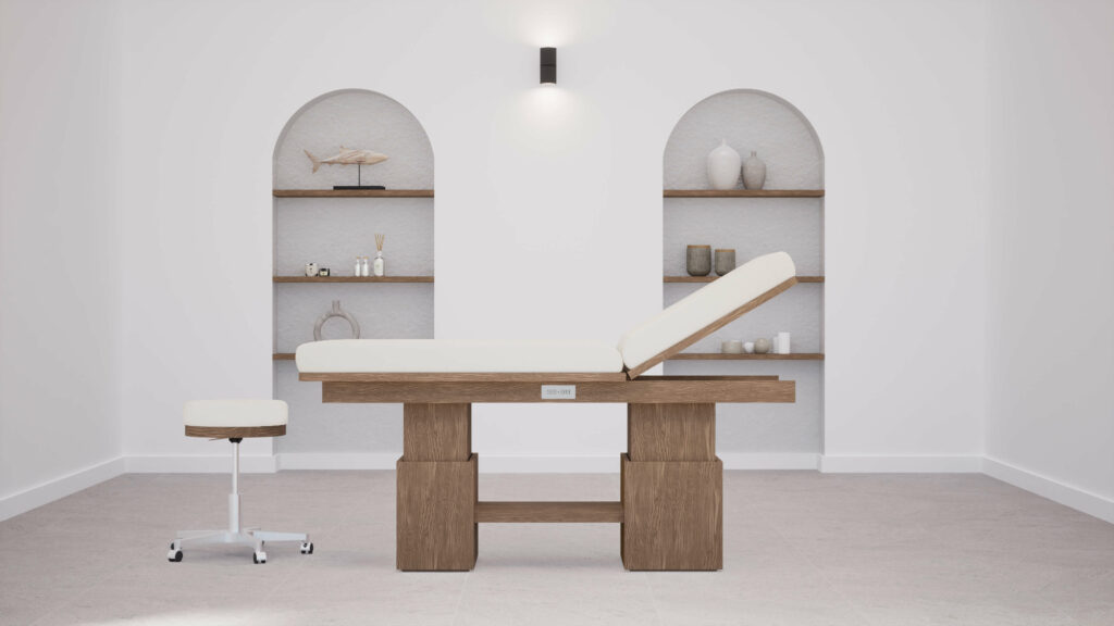 table-de-massage-tetra-genos-tabouret-chene-fonce