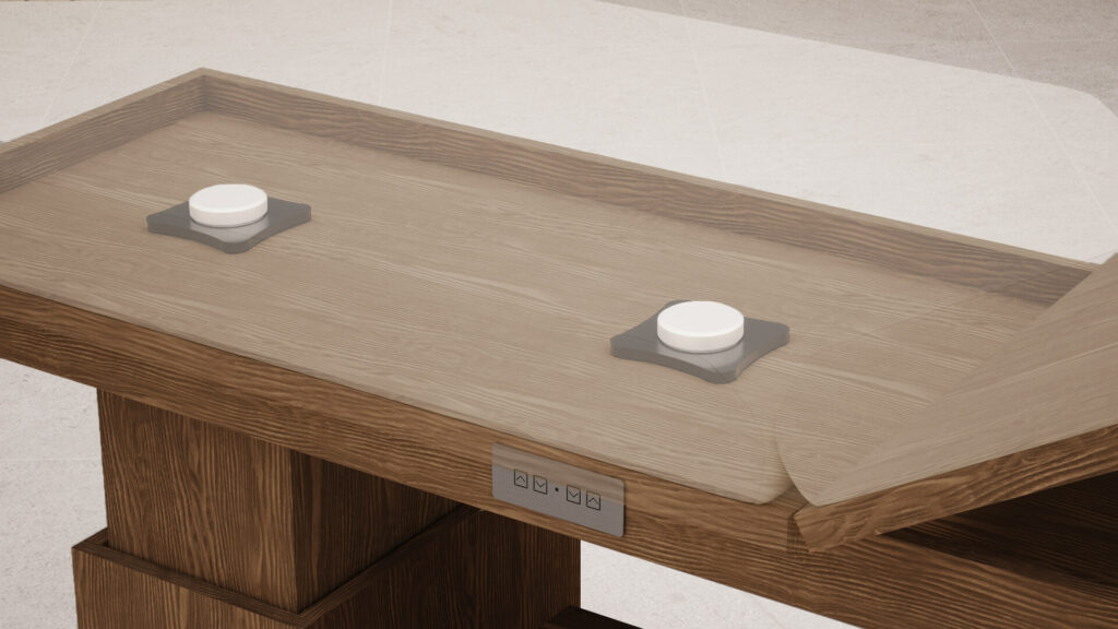 table-de-massage-tetra-genos-chene-fonce-enceinte